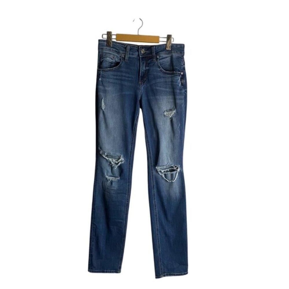 Silver Jeans Women's Medium Indigo Boyfriend Distressed Denim Jeans